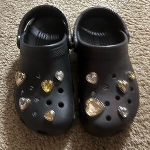 CROCS woman’s Black Clogs with Heart Gem Charms